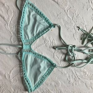 Blue/ minty green Acacia swimwear bikini top